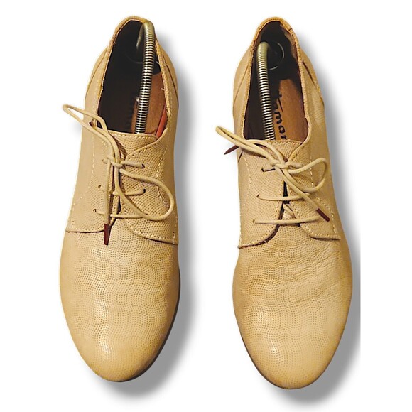 Tamaris shoes Lace Up Leather Beige Women’s 40 (US 9) Flats MINT Germany - Picture 1 of 6